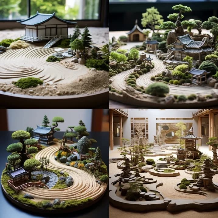 Réponse Midjourney au prompt : A zen garden without any sand