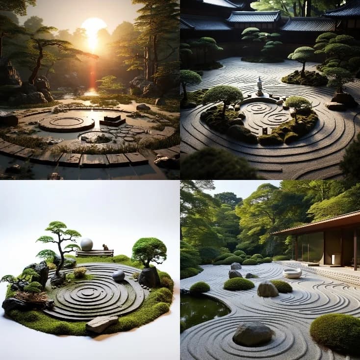 Réponse Midjourney au prompt : A zen garden